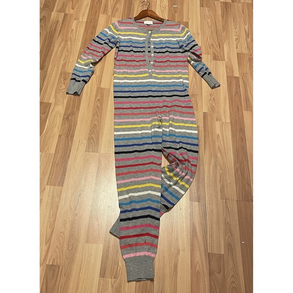 GAP One Piece Pajamas Woman S Striped Multicolor‎ Button Front Long Sleeve Wool - Picture 3 of 5